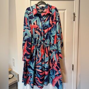 Hutch Vibrant Plus Size Leaf Print Long Sleeve Dress